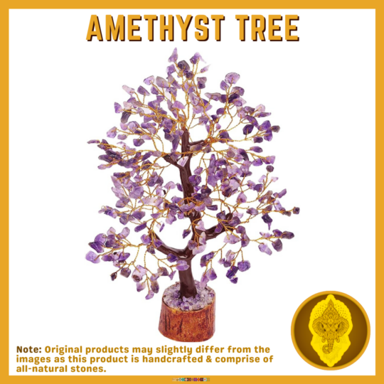 "Amethyst Tree 20-25 CM (Amethyst Crystal Tree – Tree of Life - Amethyst Stone - Reiki Gifts - Gemstone Tree - Spiritual Decor - Crystal Decor - Chakra Decor - Metaphysical Gifts - Chakra Stones - Home Office Decor - Room Decor Metaphysical Gifts, Positive Energy, Prosperity Gift, House Warming Gift) AMETHYST GEMSTONE MONEY TREE: This Feng Shui Amethyst Gemstone Money Good Luck Tree of Life (Copper Wire) Size: 20 to 25 CM, Handmade, Money tree brings good luck, and prosperity, provides positivity and enhances the power of your surroundings. Crystals can be used for healing or environmental enhancement, Gemstone Tree represents self-reflection, prosperity, calmness, balance, optimism, and creativity. AMETHYST balances the crown chakra, It can be used in different ways to experience the powerful benefits, It has healing powers that help solve emotional problems, and heal and balance the chakra, Amethyst is the first spiritual stone, providing purifying and healing to help clear, open, and balance the Crown Chakra. FENG SHUI CHAKRA TREE: Gemstone Tree Create a strong healing vibration and clear the negativity from the atmosphere. A tree represents stability as well as the overall growth in life, thus loaded with powerful gemstones, Something simply beautiful like a gemstone tree can create a space where positivity can freely flow and also attract good things, Useful for Positivity, Healing, Balancing, Devotional & Spiritual. HOME DECOR ORNAMENTS: It is said to Brings wealth, Prosperity & Good luck, as well as an excellent Feng Shui Figurine, Put it in your Drawing room, Kitchen, Office, Bedroom & Entrance hall, Something simply beautiful like a gemstone tree can create a space where positivity can freely flow and also attract good things, Useful for Positivity, Healing, Balancing, Devotional & Spiritual. ATTENTION Our all products are handcrafted and handmade you will receive a similar item as the picture shows, there always exists slight or minor deviations in size, color, shape, and looks due to natural Gemstones. CUSTOMIZATION: If you want to make your product in your own way, please let us know we will make any stone in any shape for you with any of the symbols."
